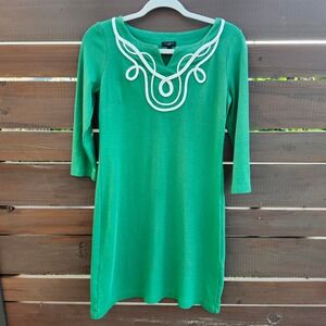 Talbots Petites Green‎ Knit Dress White Rope Trim 3/4 Sleeve Career Casual Sz Sp